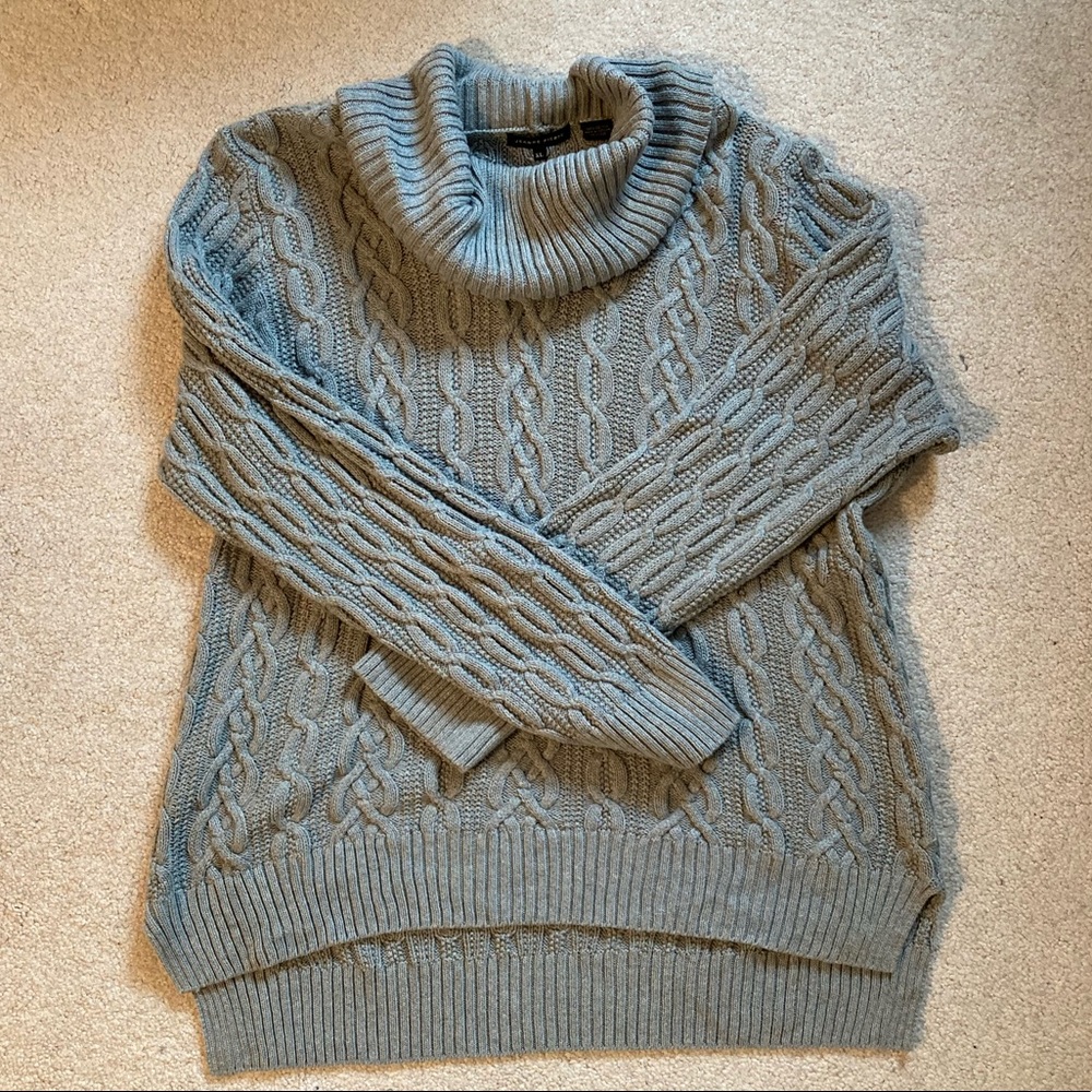 Grey cowl neck cable knit sweater